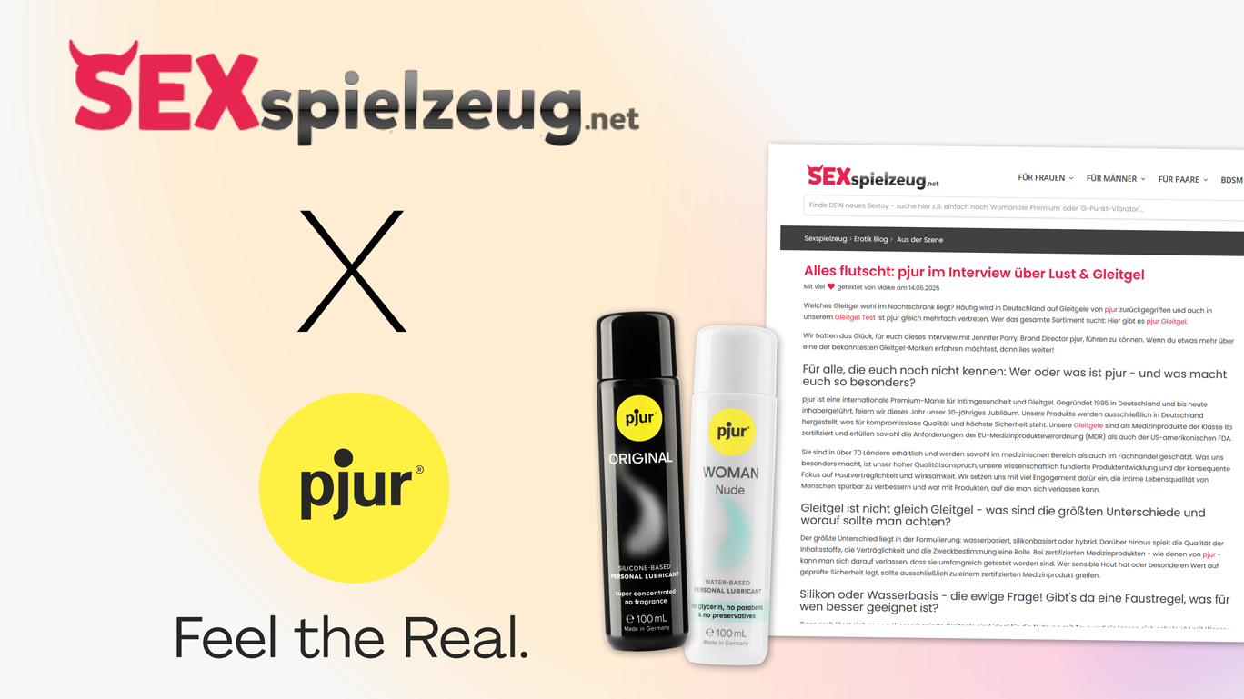 Logos von sexspielzeug.net und pjur, Gleitgele, Screenshot eines Interviews
