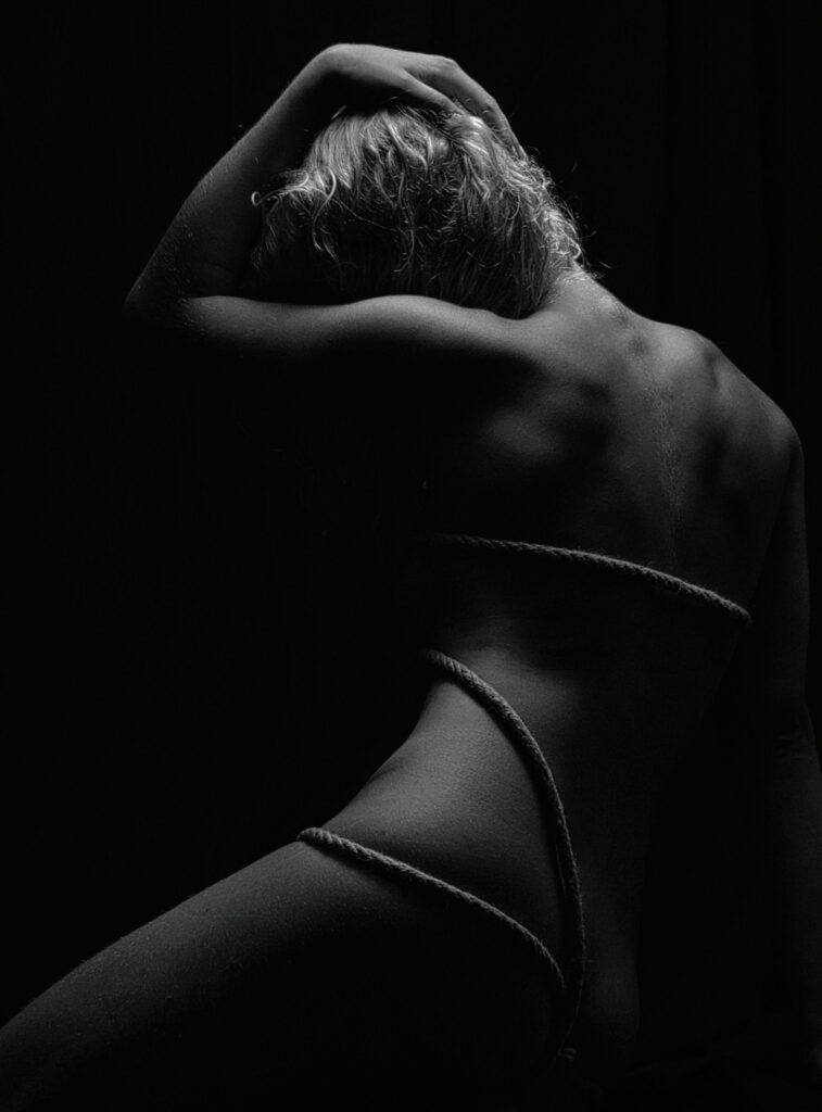 Woman, black white, rope