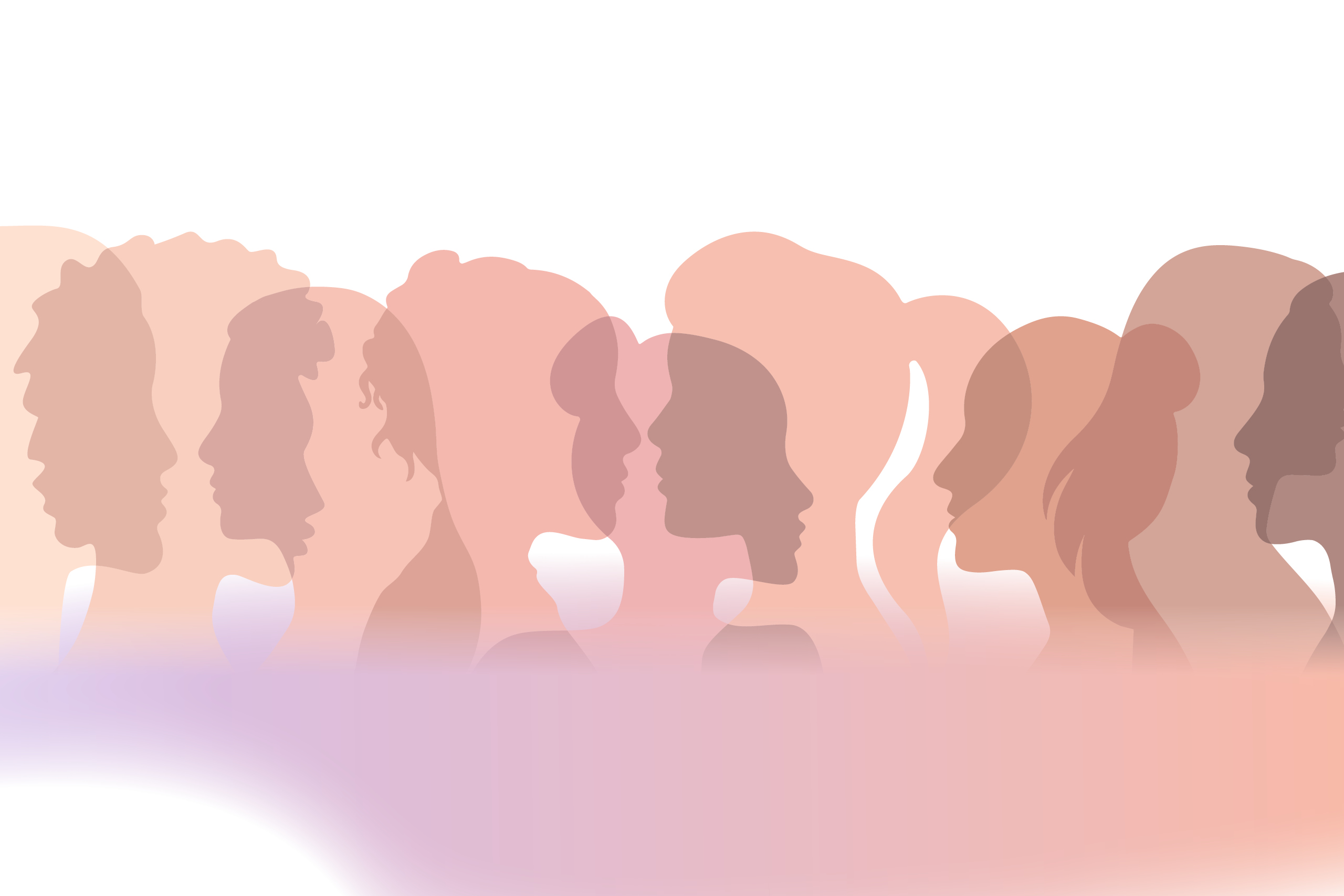 Silhouetten mehrerer Frauen als überlappende Schatten, symbolisch für unterschiedliche Erfahrungen von Frauen mit Endometriose und chronischen Schmerzen.